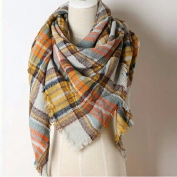 Accessories - Orange plaid tartan blanket scarf